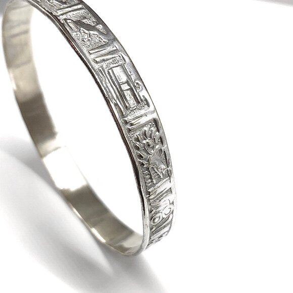 Vintage Mayan Idol Design Sterling Silver Bangle Bracelet - Picture 8 of 10